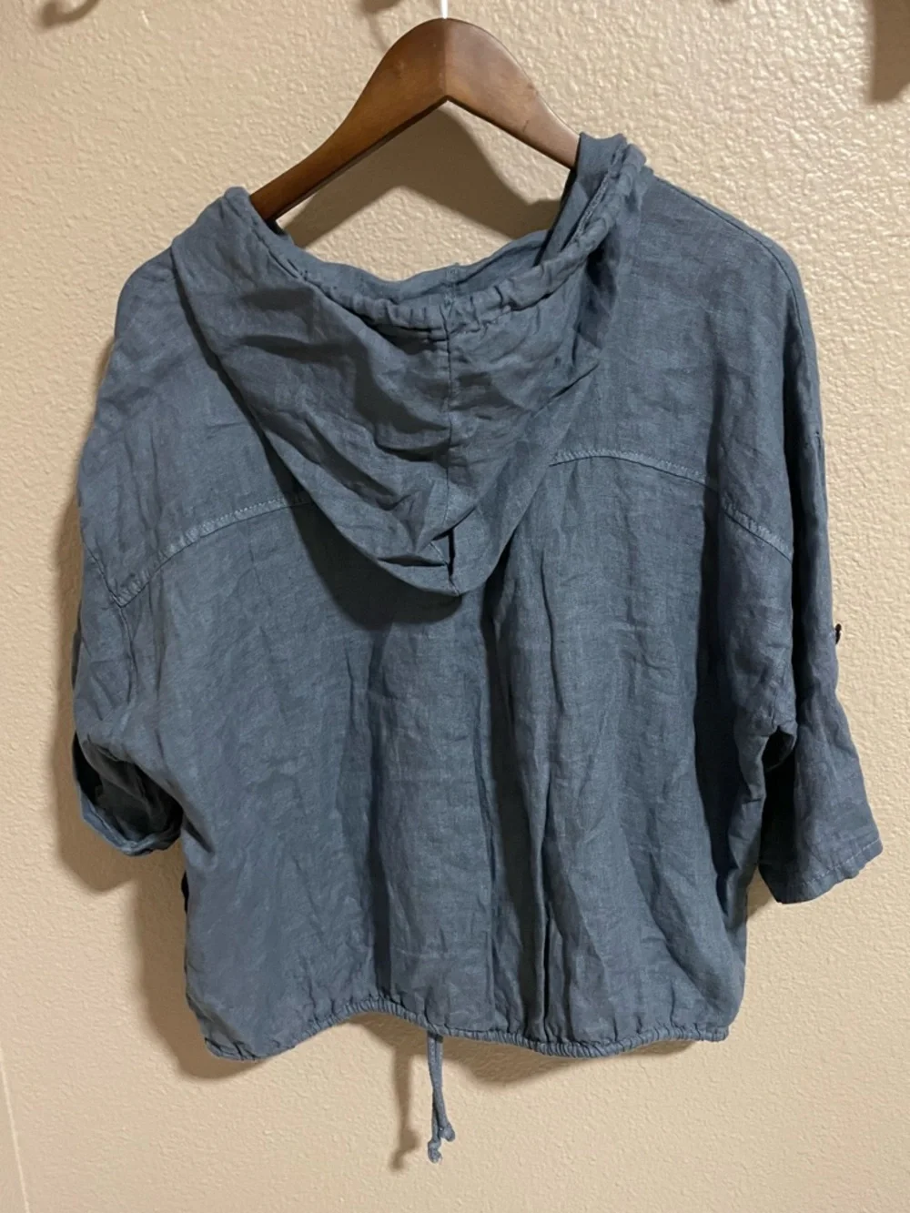 Made in Italy linen Lightweight Blue Hooded Zip-Front Women's Jacket